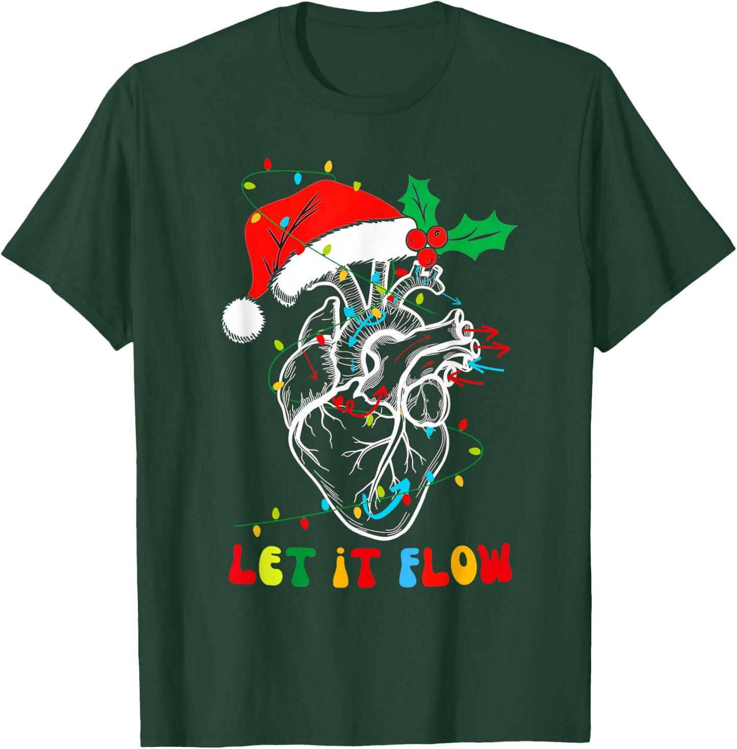 Funny Let It Flow Anatomy Heart Cardiac Nurse Santa Hat Xmas T-Shirt - T-Shirt | Forest