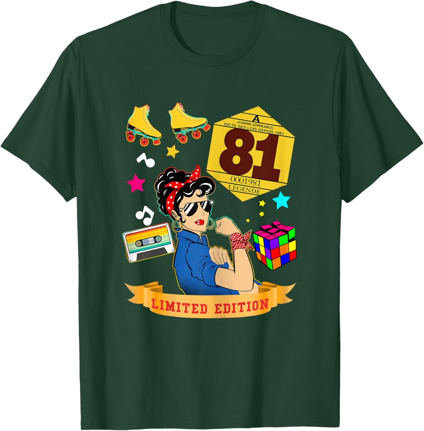Birthday 1981 Auto Sticker Woman 44 Years Legend Vintage T-Shirt - T-Shirt | Forest