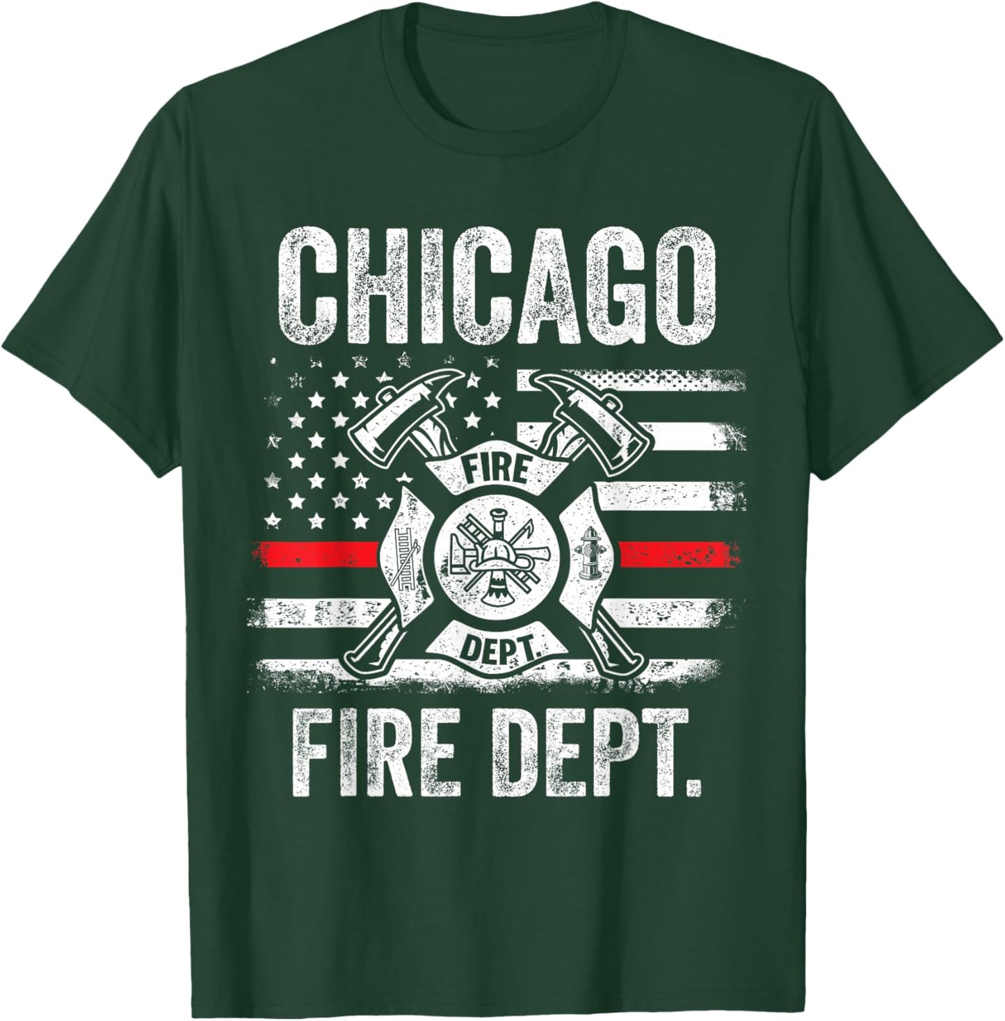 Chicago Illinois Fire Department Thin Red Line Fireman T-Shirt - T-Shirt | Forest