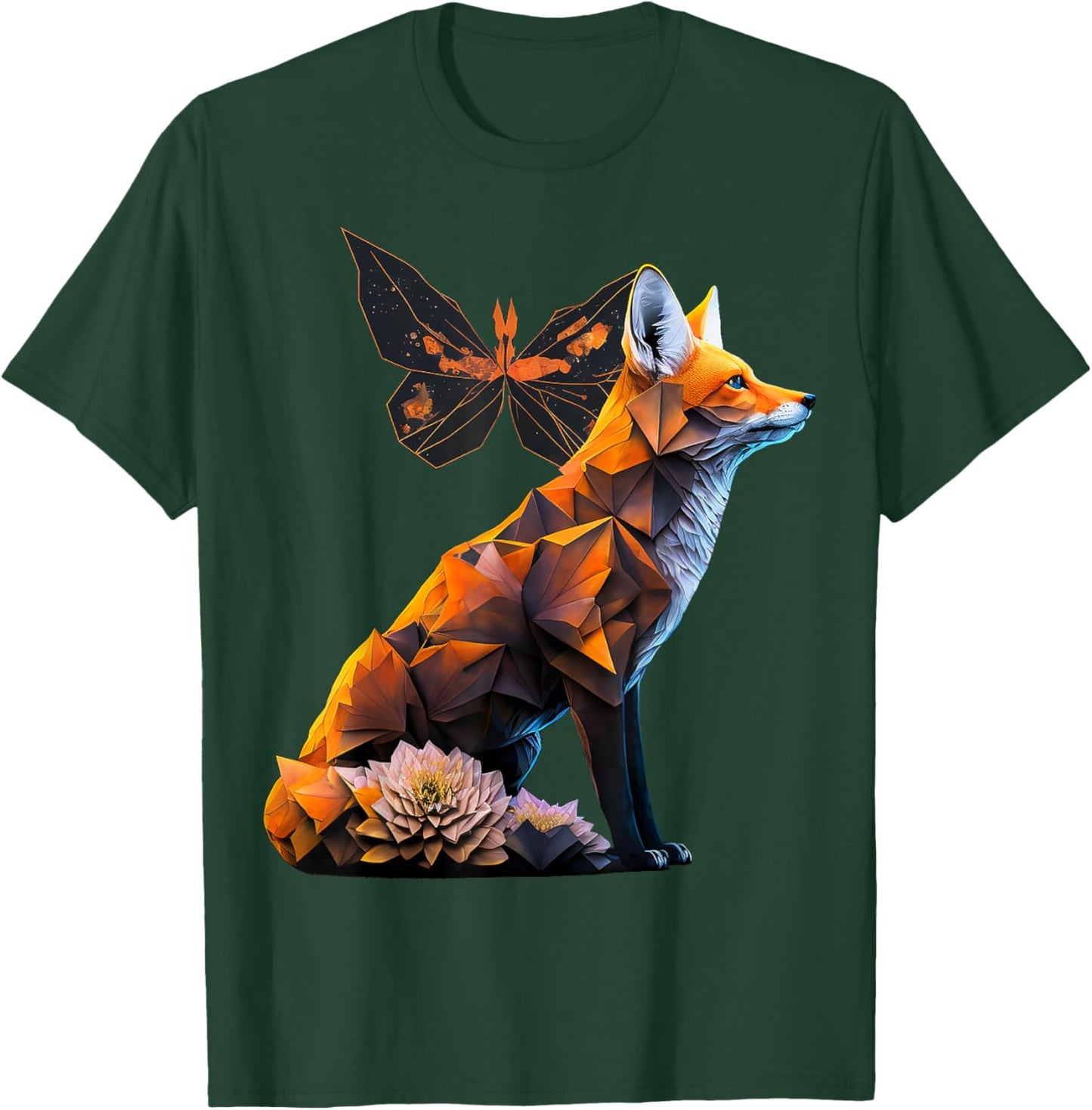 Fox Butterfly Motif Art Animal Fox T-Shirt - T-Shirt | Forest