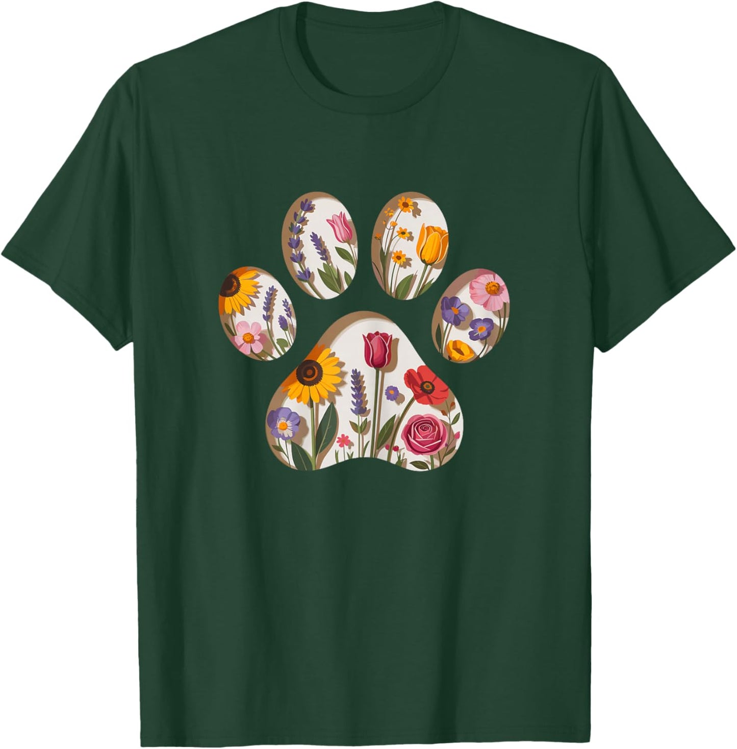 Graphic Flowers Dog Paw Women's T-Shirt - T-Shirt | Forest