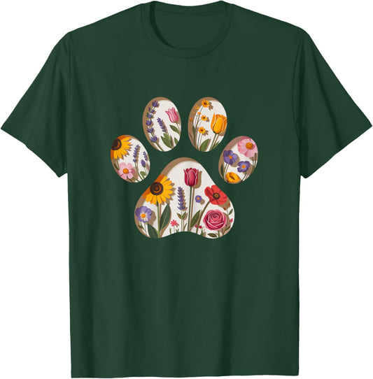 Graphic Flowers Dog Paw Women's T-Shirt - T-Shirt | Forest