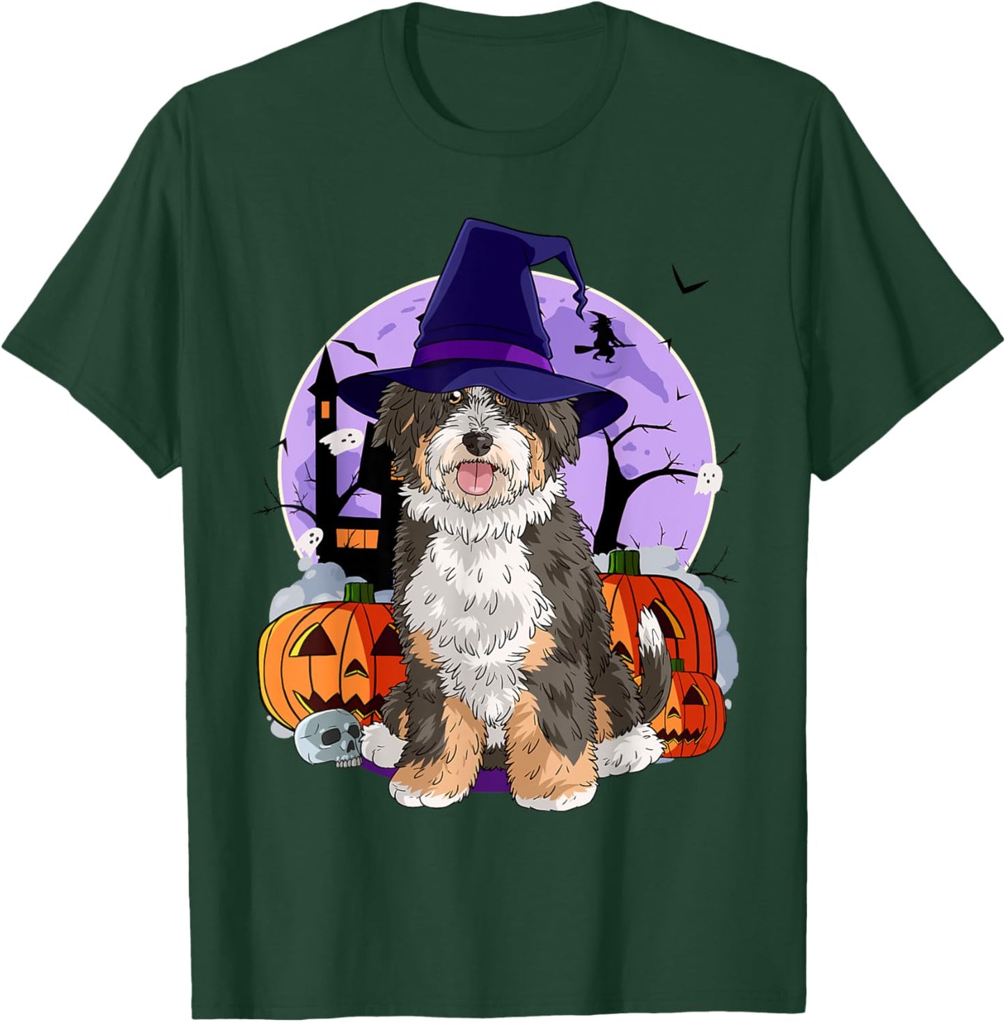 Cute Bernedoodle Halloween Witch Pumpkin T-Shirt - T-Shirt | Forest