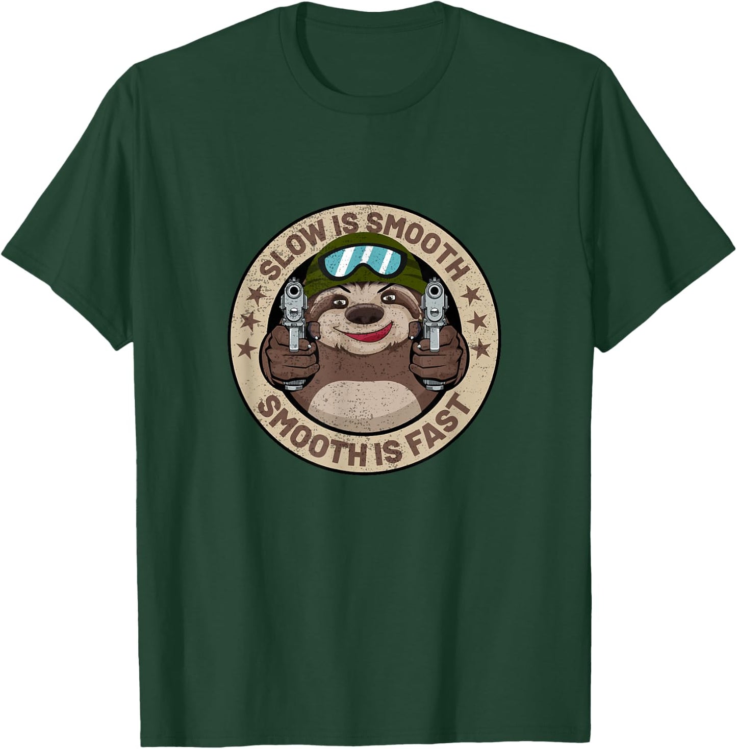 Slow Is Smooth Is Fast Funny Sloth Firearm Shooting Shirt T-Shirt - T-Shirt | Forest