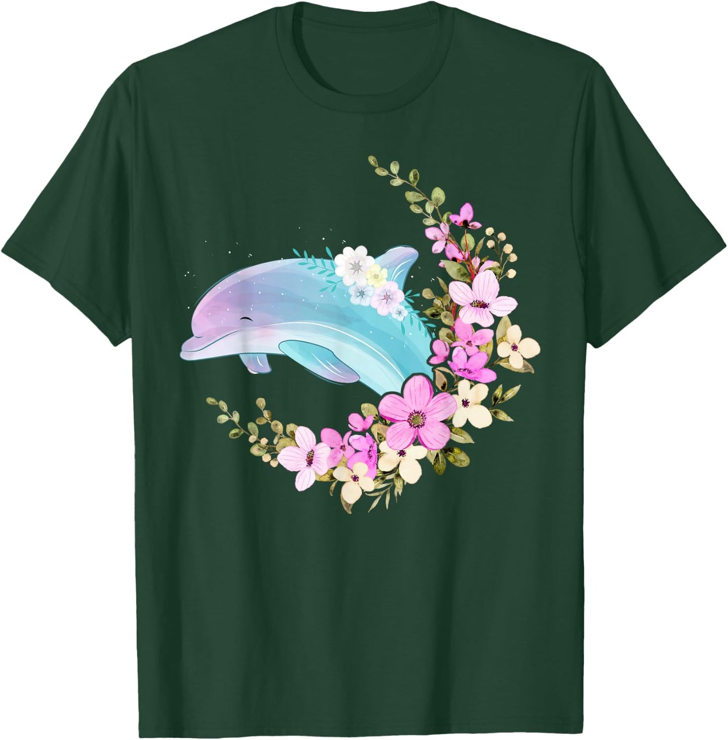 Dolphin Flower Floral T-Shirt - T-Shirt | Forest