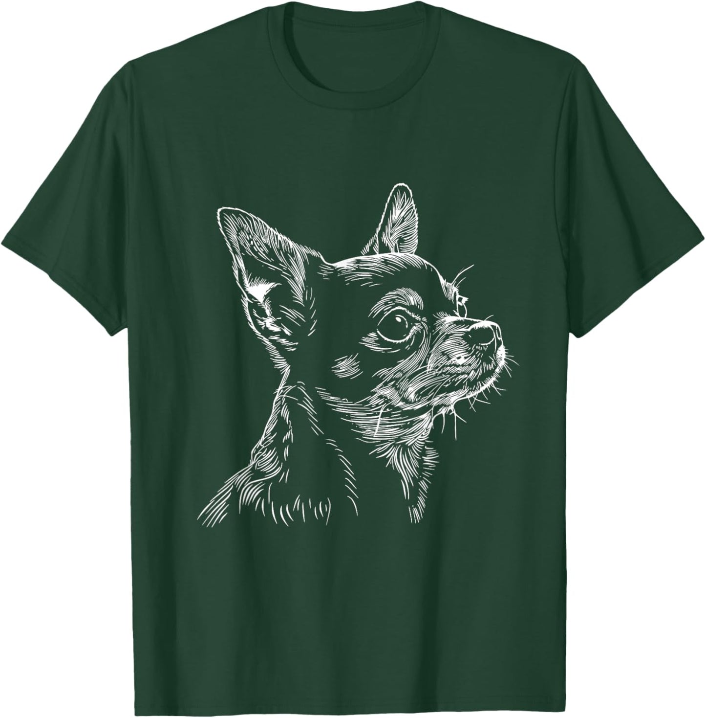 Chihuahua Dog Face Line Art Design , Small, Black T-Shirt - T-Shirt | Forest