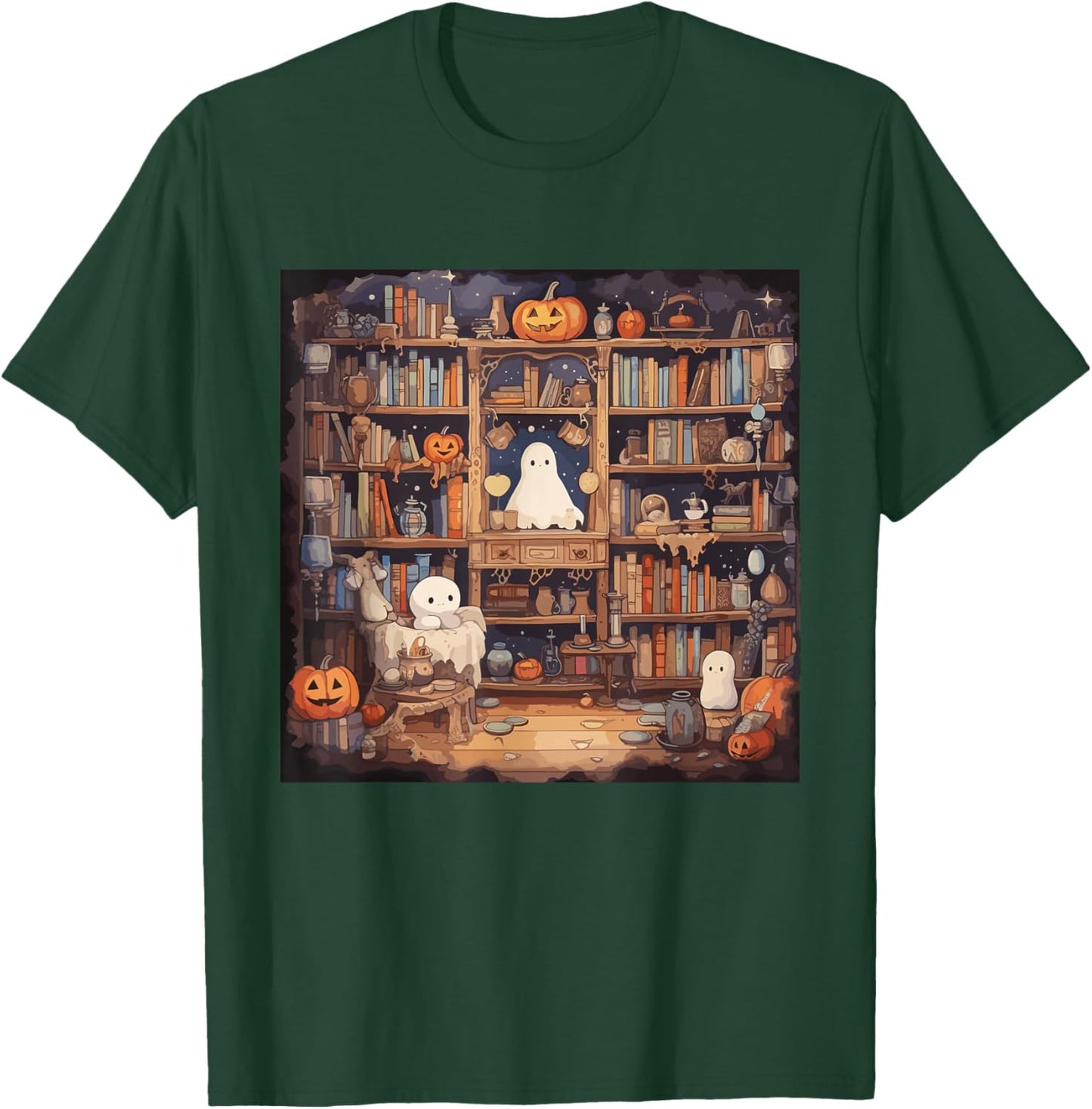 Cute Ghost Reading Books Halloween T-Shirt - T-Shirt | Forest