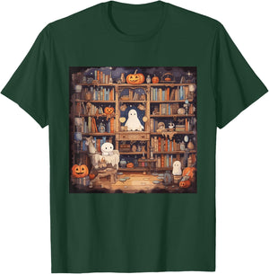 Cute Ghost Reading Books Halloween T-Shirt - T-Shirt | Forest