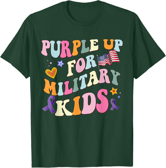Groovy Military Child Month Purple Up For Military Kids T-Shirt - T-Shirt | Forest