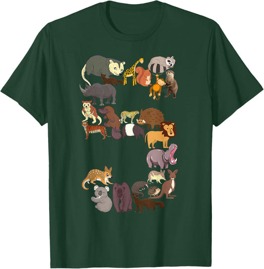 Fun 5th Birthday Safari Zoo Animals Figures Kids 5 Year Old T-Shirt - T-Shirt | Forest