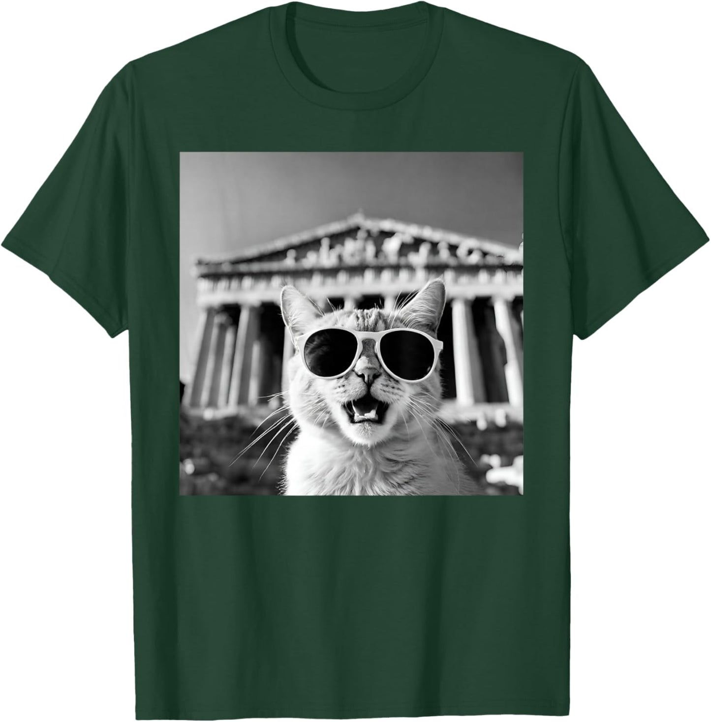 Funny Cat Wearing Sunglasses In Greece, Athens at Parthenon T-Shirt - T-Shirt | Forest