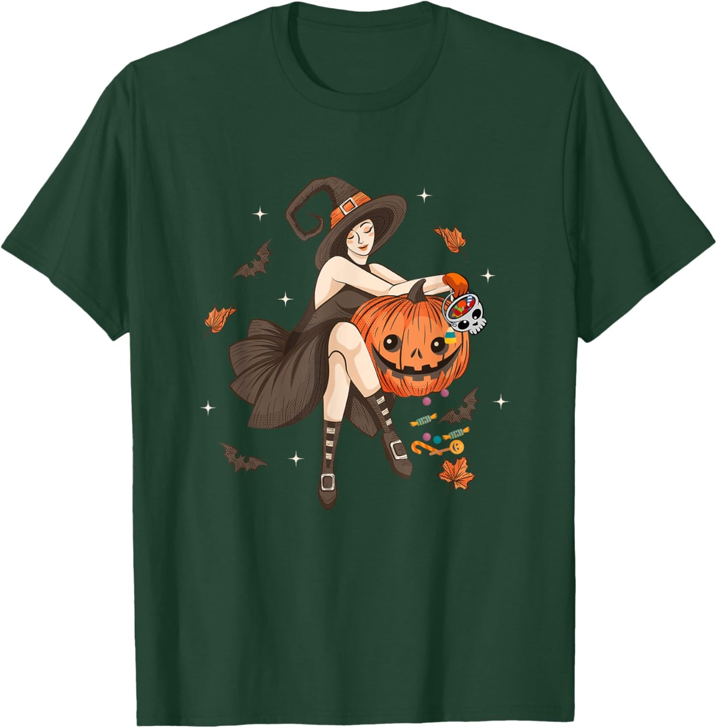 Halloween Witch Pin Up Retro Vintage Pumpkin Women T-Shirt - T-Shirt | Forest