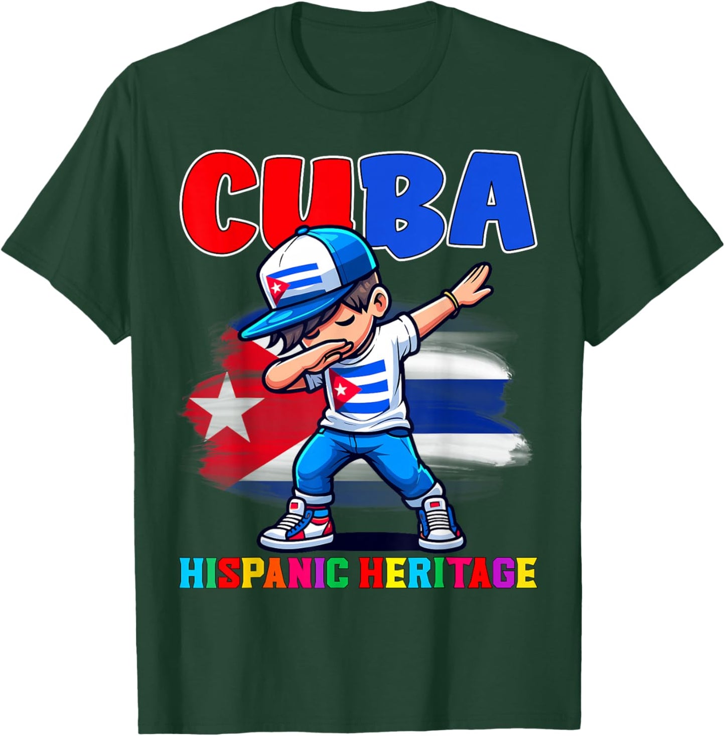 Cuba Dabbing Kid Hispanic Heritage Celebration for Kids T-Shirt - T-Shirt | Forest