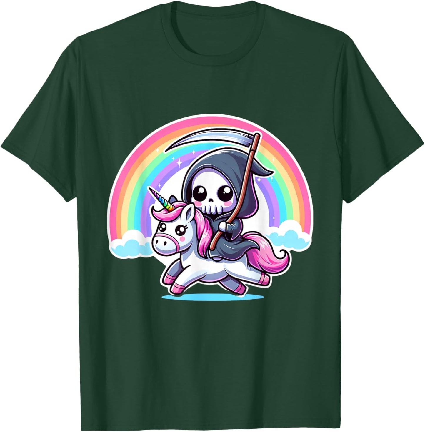 Grim Reaper Unicorn Funny Rainbow Heavy Metal Design T-Shirt - T-Shirt | Forest