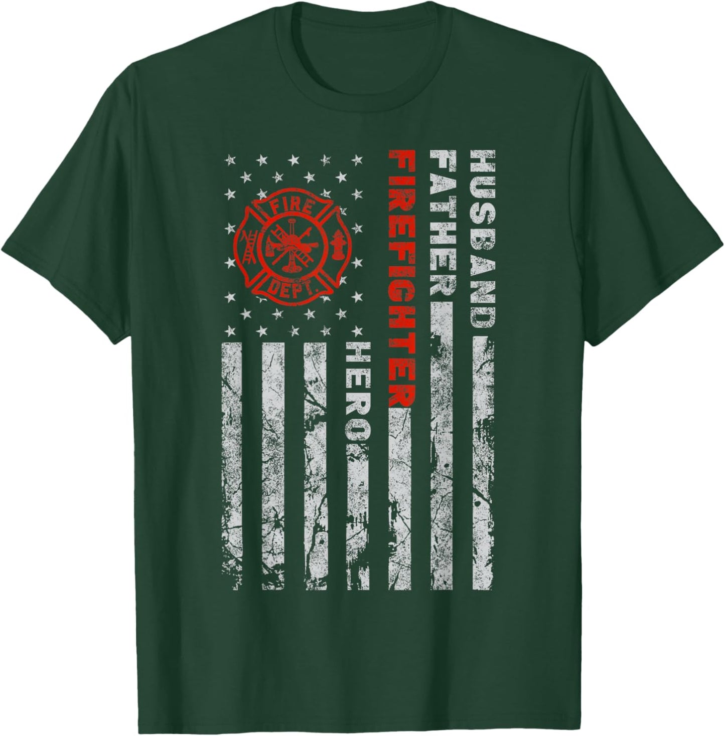 Husband Father Firefighter Hero | Firefighter USA flag gift T-Shirt - T-Shirt | Forest