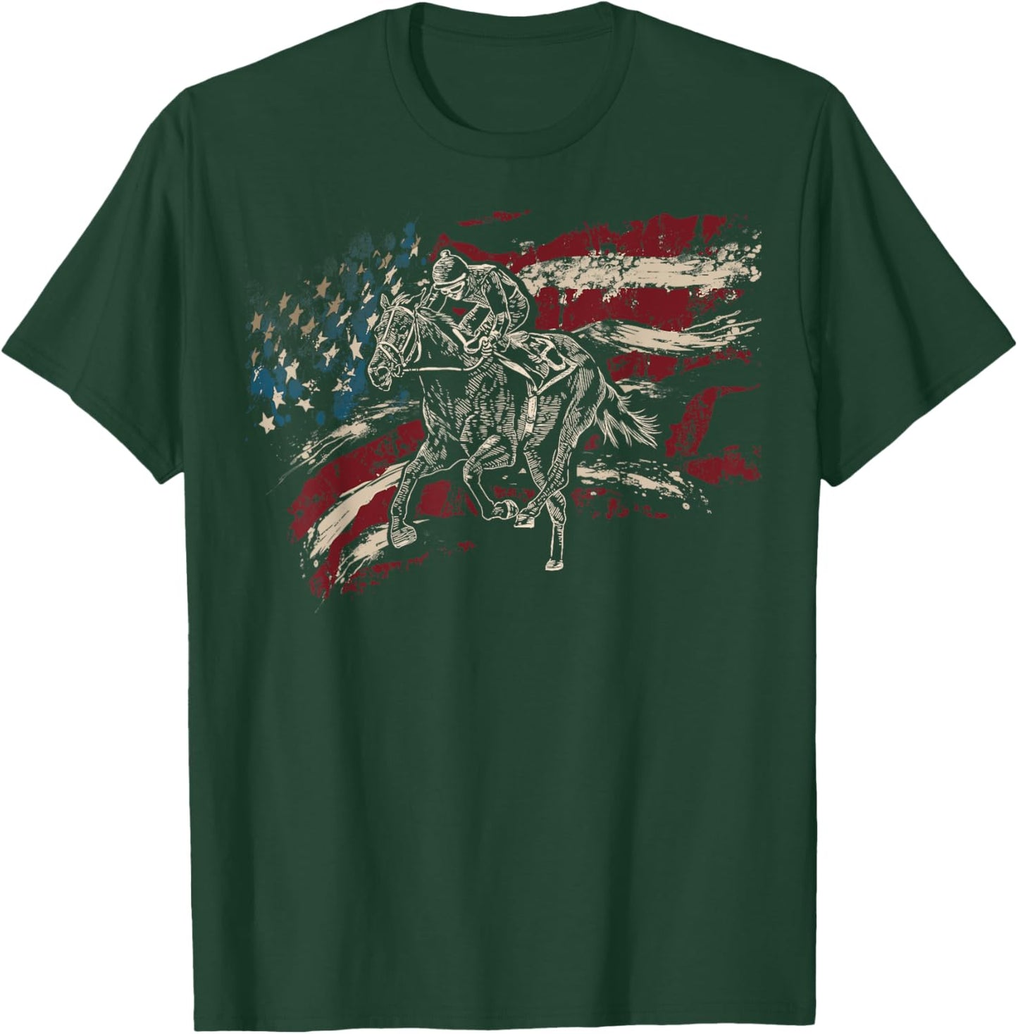 Derby Horse American Flag Horse Racing Race Horse Jockey T-Shirt - T-Shirt | Forest