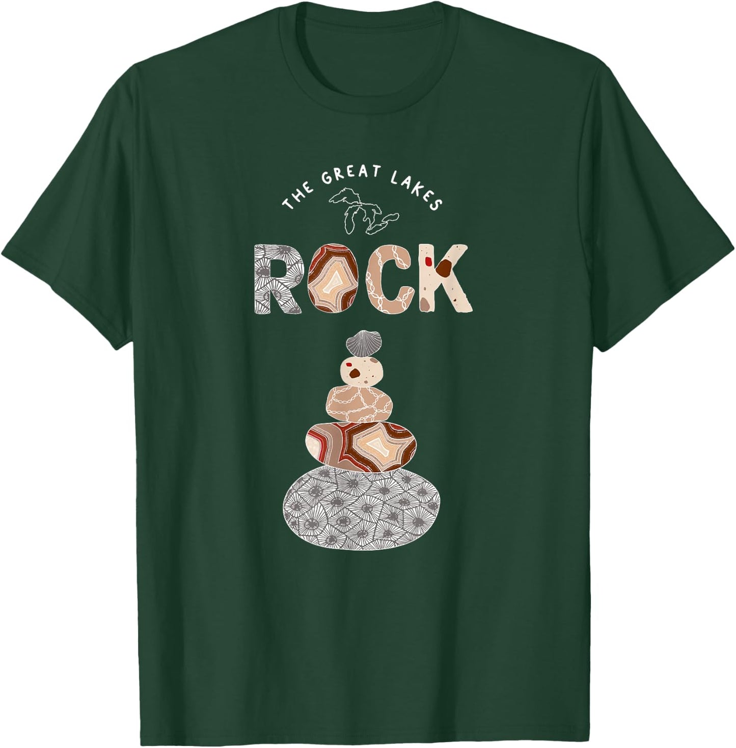 Great Lakes Rock Colored Rock Stack Petoskey Stone Agate T-Shirt - T-Shirt | Forest