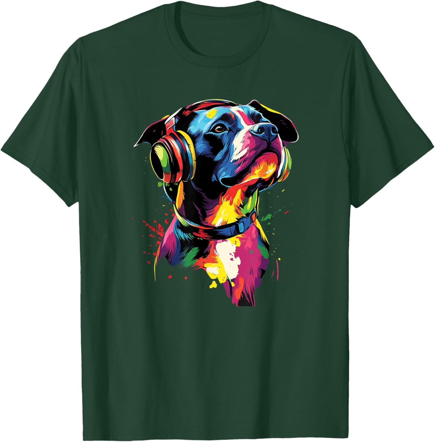 Artistic Colorful American Pit Bull Headphones Dog Pitbull Men Women Kids T-Shirt - T-Shirt | Forest