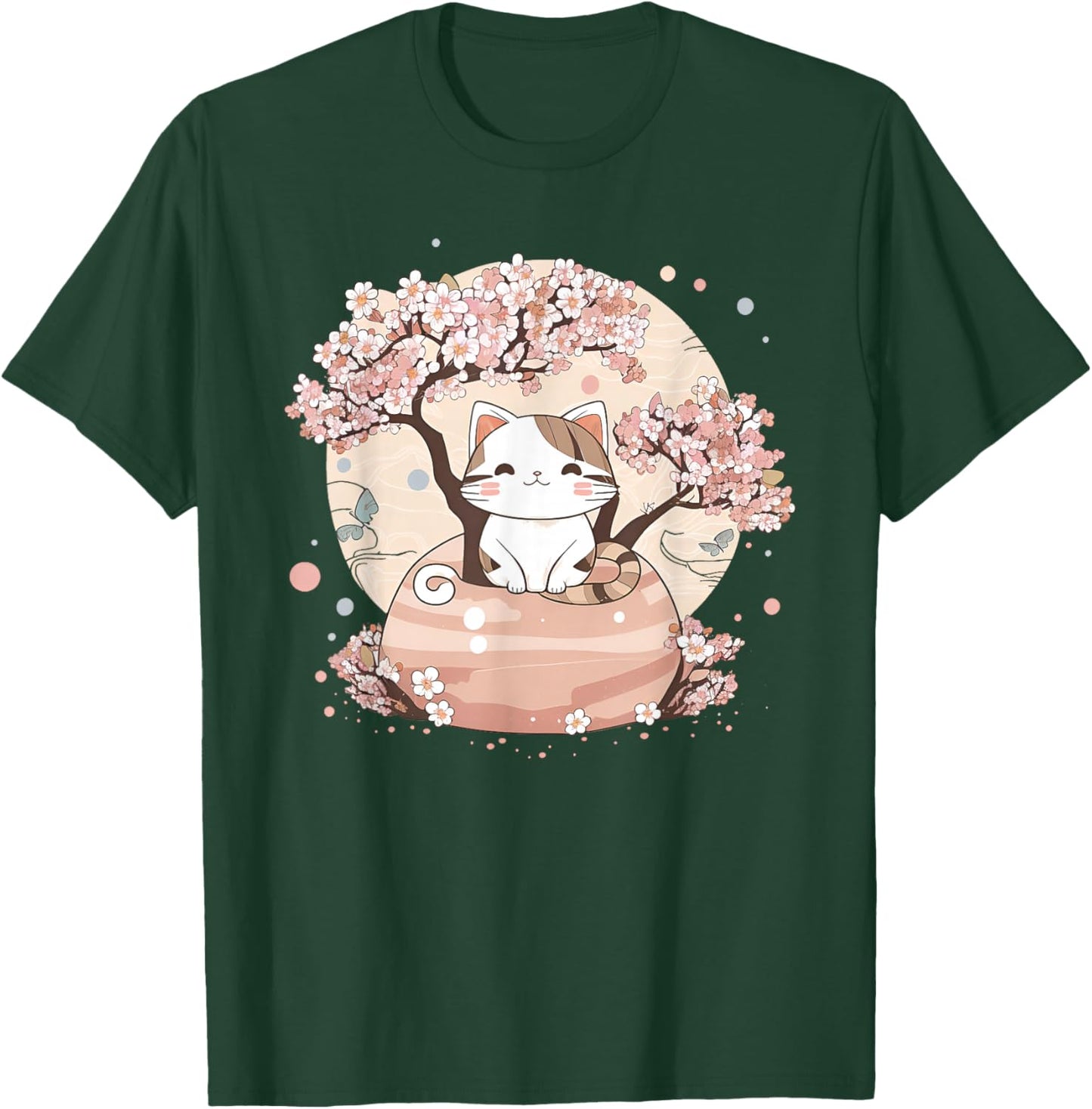 Cherry Blossom Tree Cat Japanese Aesthetic Vaporwave Anime T-Shirt - T-Shirt | Forest