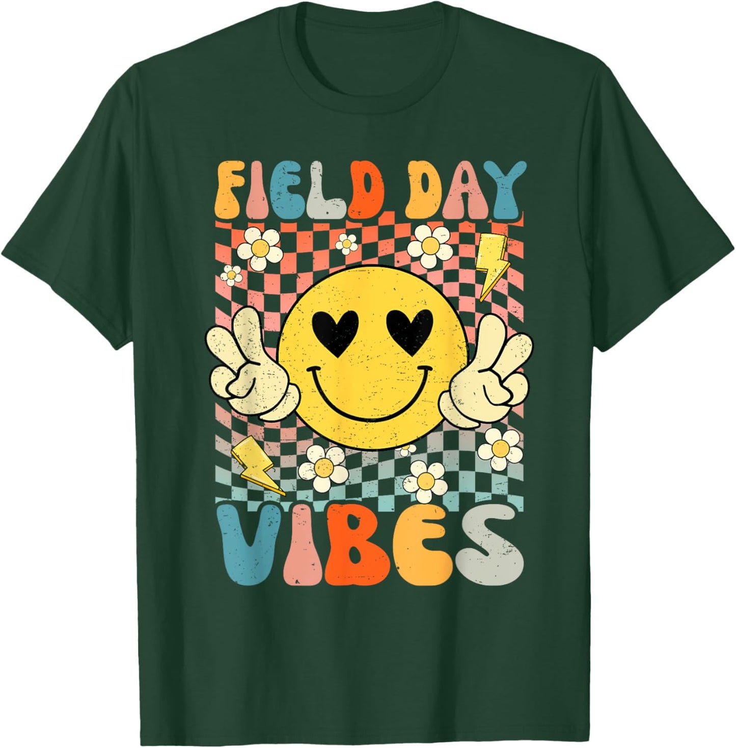 Field Day Vibes Fun Day Groovy Retro Field Trip Boys Girls T-Shirt - T-Shirt | Forest