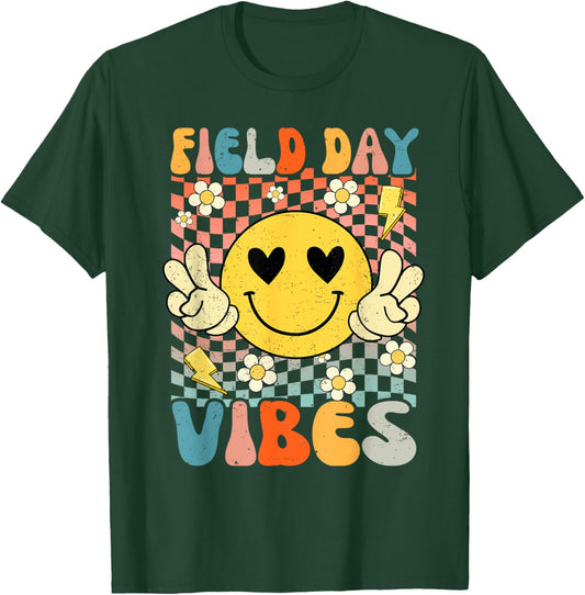 Field Day Vibes Fun Day Groovy Retro Field Trip Boys Girls T-Shirt - T-Shirt | Forest