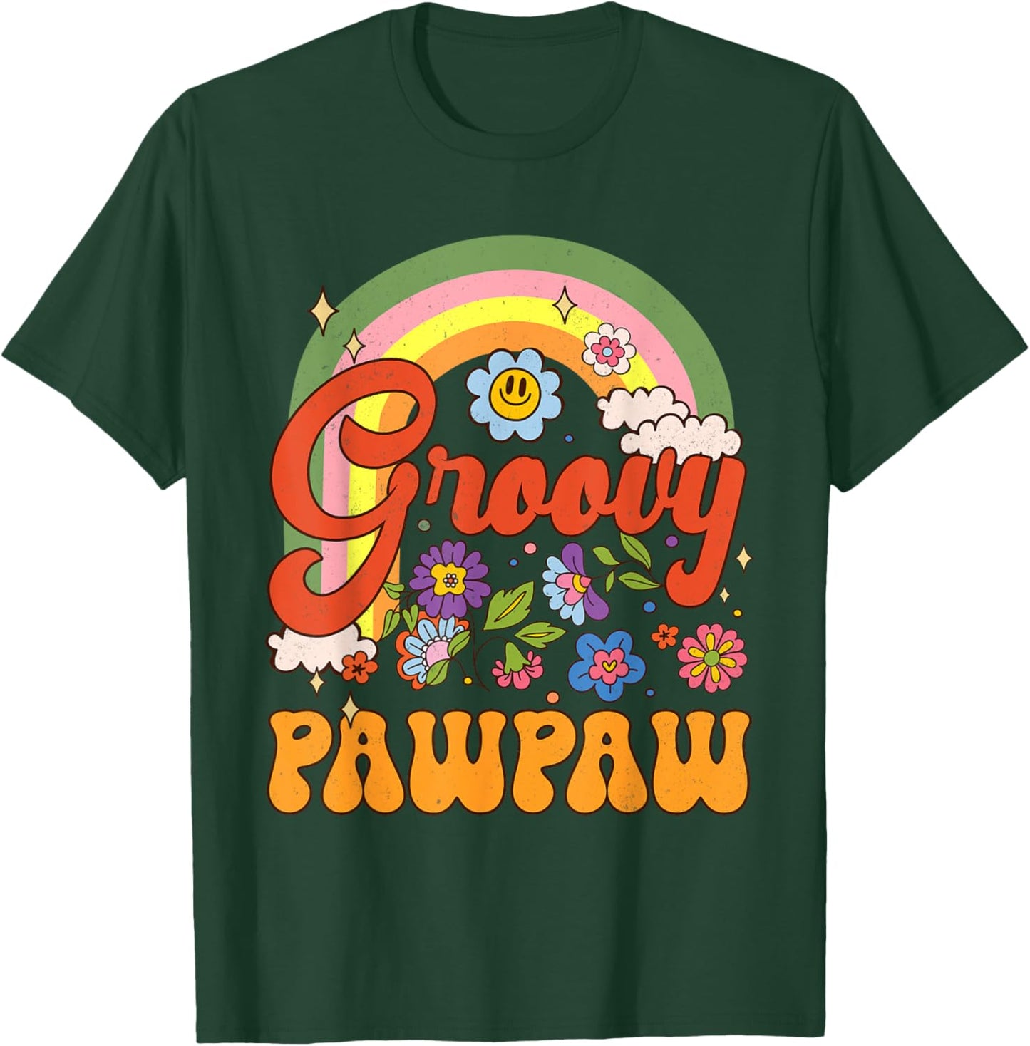 Groovy Pawpaw Hippie Rainbow Father's Day Dad Grandpa Men T-Shirt - T-Shirt | Forest