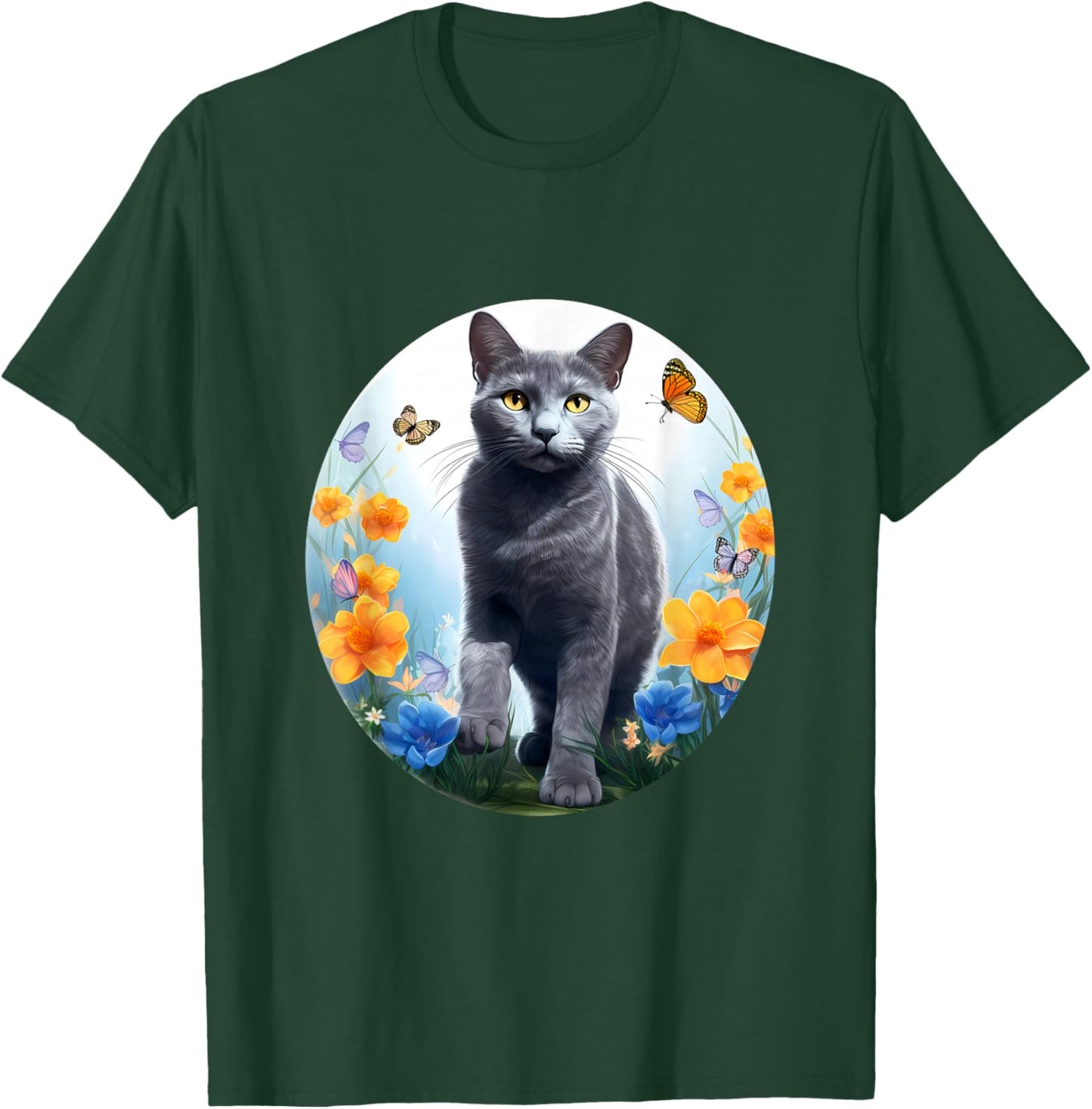 Russian Blue Cat Cat Flower T-Shirt - T-Shirt | Forest