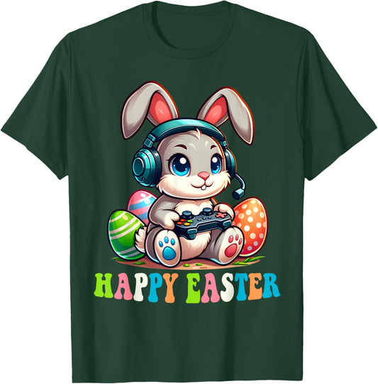 Happy Easter Day Bunny Egg Funny Boys Girls Kids Gamer T-Shirt - T-Shirt | Forest