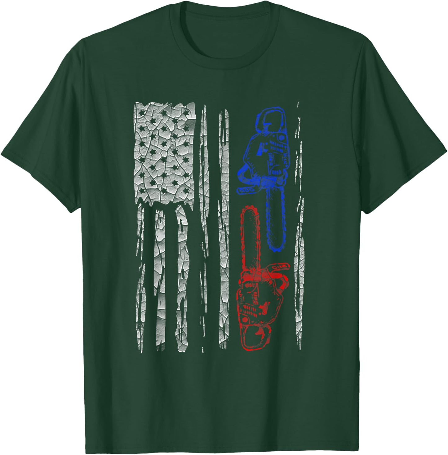 US FLAG CHAINSAW Lumberjack Logger Lumber Gift T-Shirt - T-Shirt | Forest