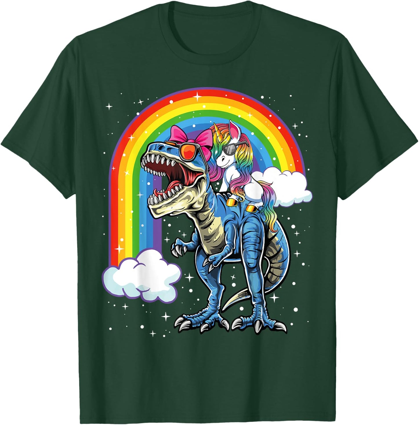 Unicorn Riding T Rex Dinosaur Boys Girls Kids Gift Men T-Shirt - T-Shirt | Forest