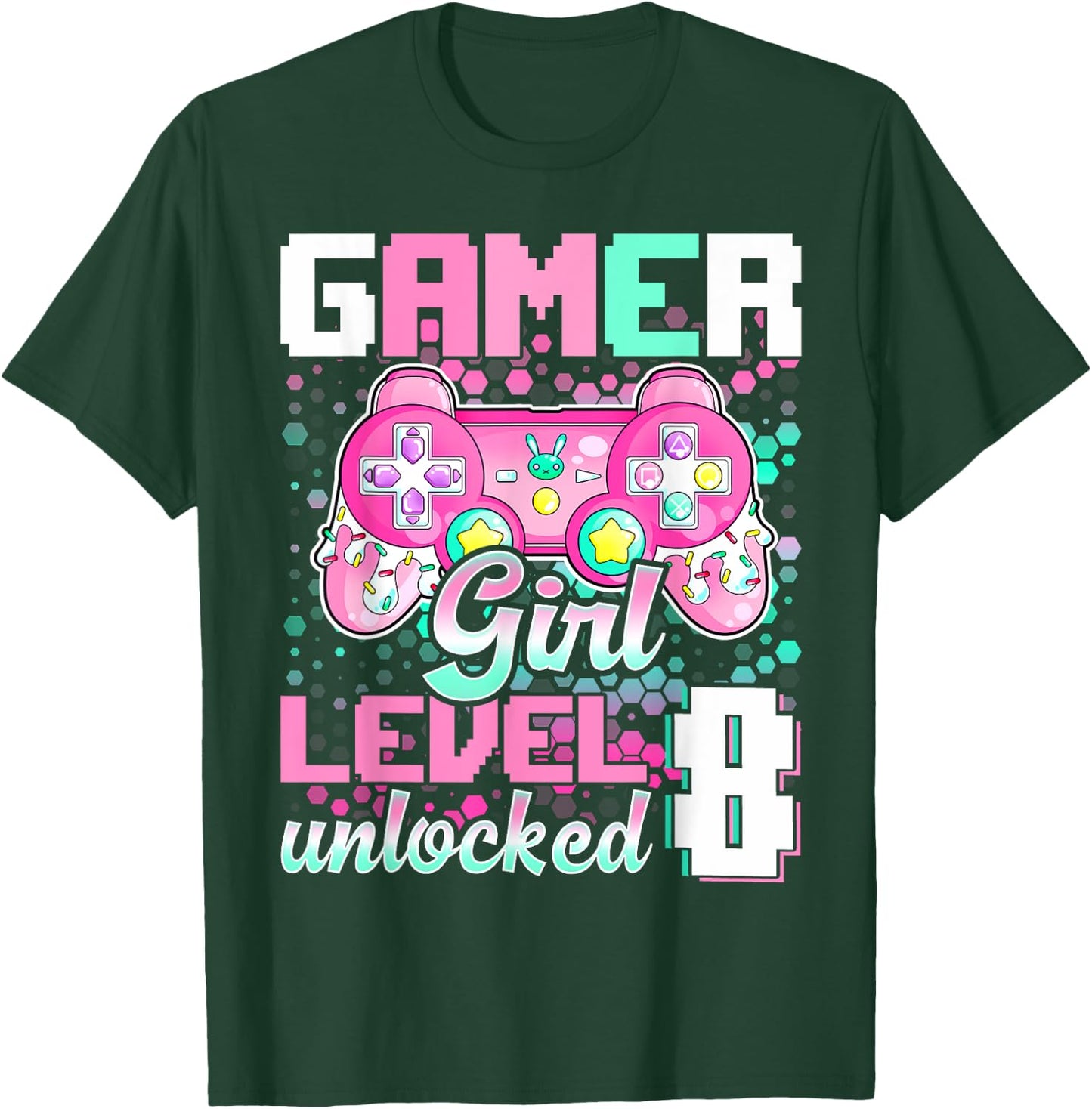 8th Birthday Gift Gamer Girl Level 8 Unlocked Video Game T-Shirt - T-Shirt | Forest