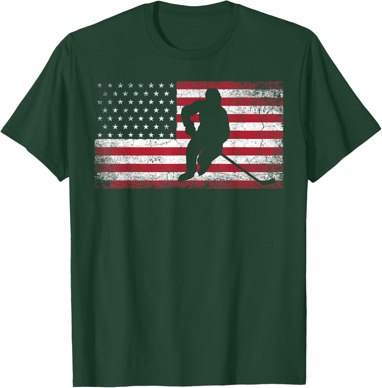 Hockey American Flag 4th of July Patriotic USA Dad Men Son T-Shirt - T-Shirt | Forest