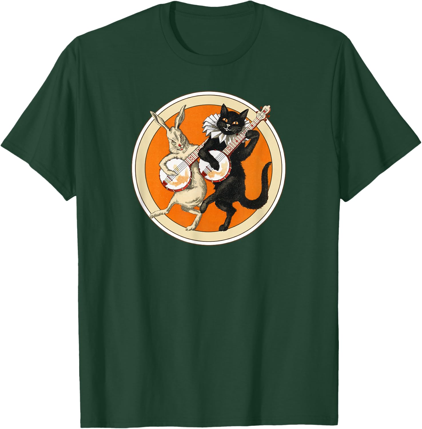 The Black Cat Magazine Halloween Cat Rabbit And Banjo T-Shirt - T-Shirt | Forest