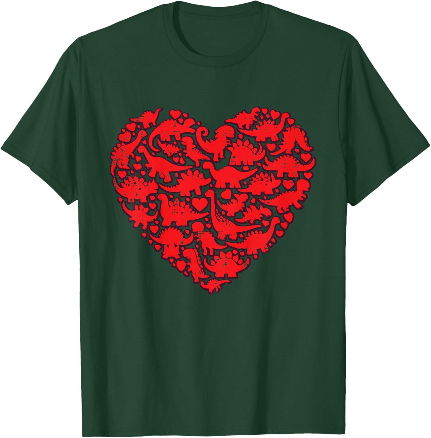Kids Valentines Day Dino Silhouettes Heart Boys Kids Toddlers T-Shirt - T-Shirt | Forest