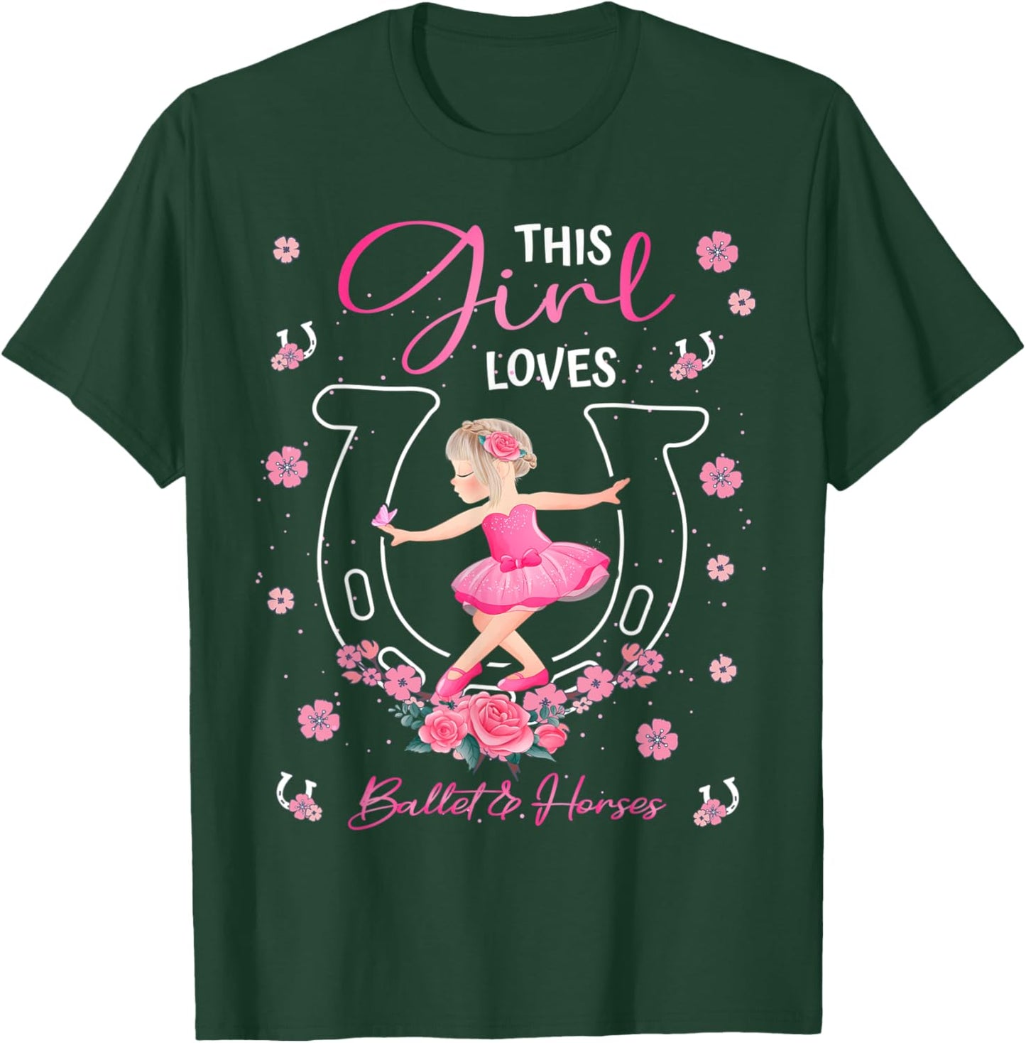 This Girl Loves Ballet And Horses Ballerina Horseshoe T-Shirt - T-Shirt | Forest
