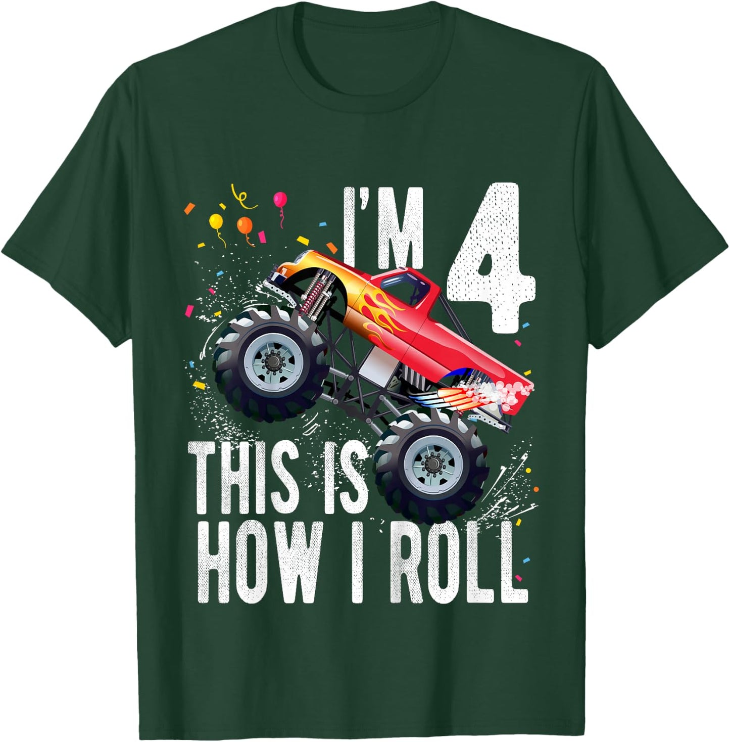 Kids 4 Year Old Shirt 4th Birthday Boy Monster Truck Car T-Shirt - T-Shirt | Forest