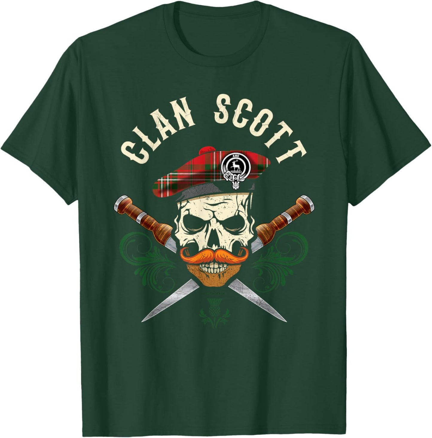 Scottish Clan Scott Surname Skull Dirks Tartan Badge T-Shirt - T-Shirt | Forest