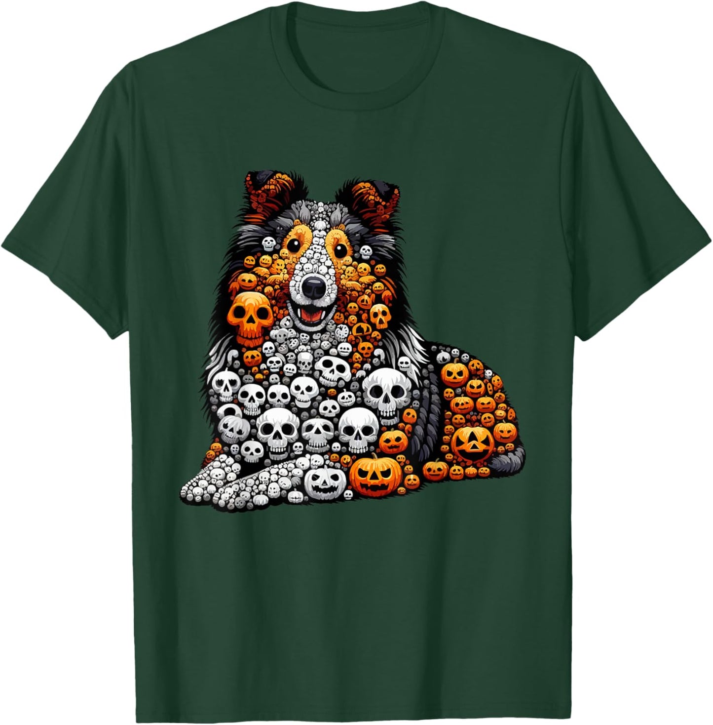 Skulls Carved Pumpkins Halloween Sheltie Cute Shape T-Shirt - T-Shirt | Forest