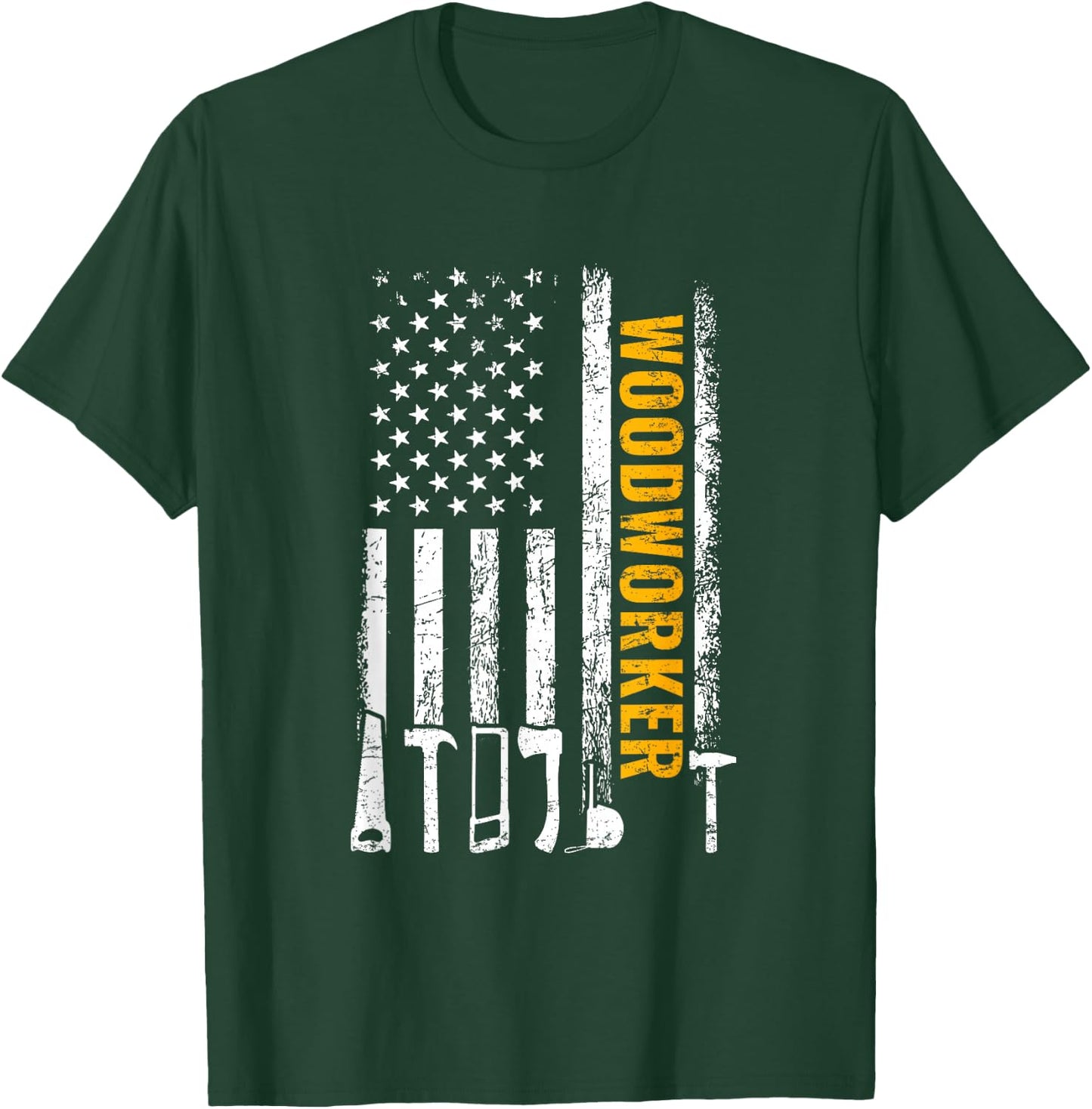 American Flag Woodworker Carpenter Funny Woodworking T-Shirt - T-Shirt | Forest