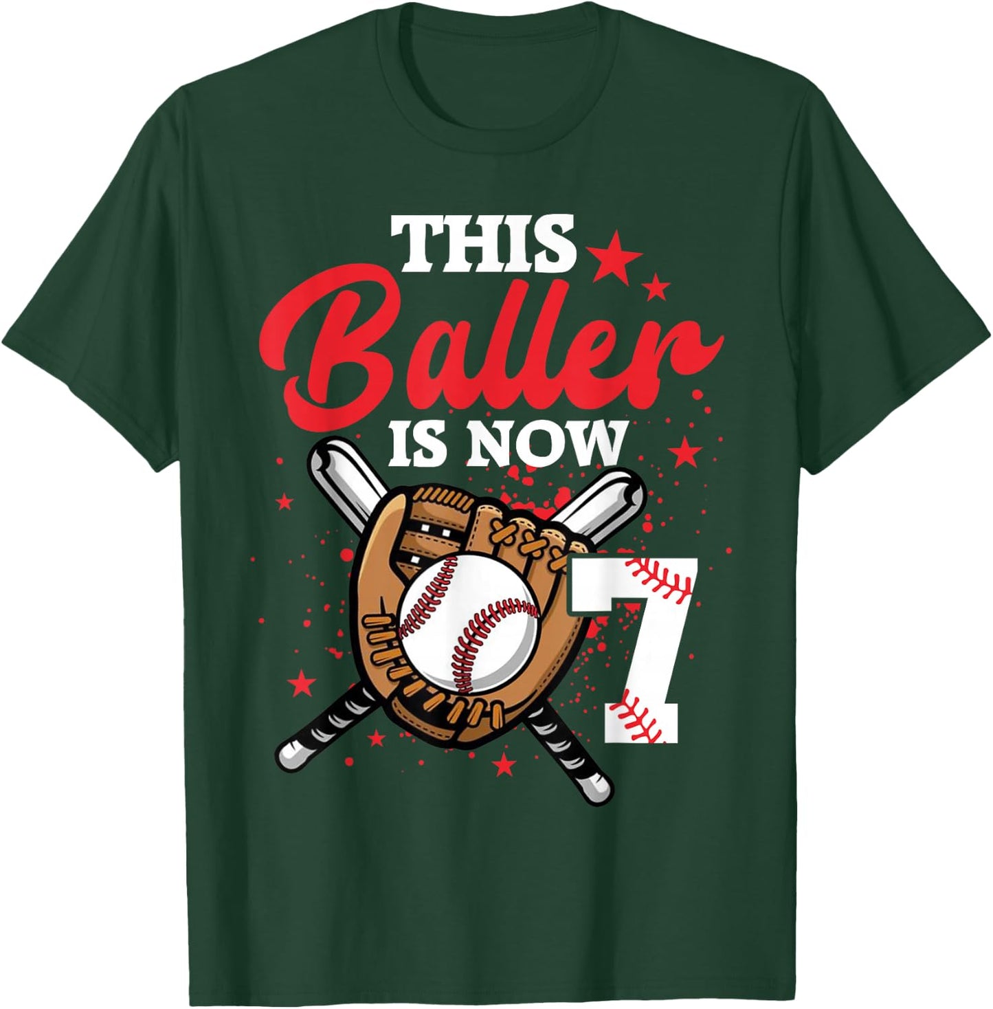 7th Birthday Baseball Boy 7 Year Old Baseball Player T-Shirt - T-Shirt | Forest