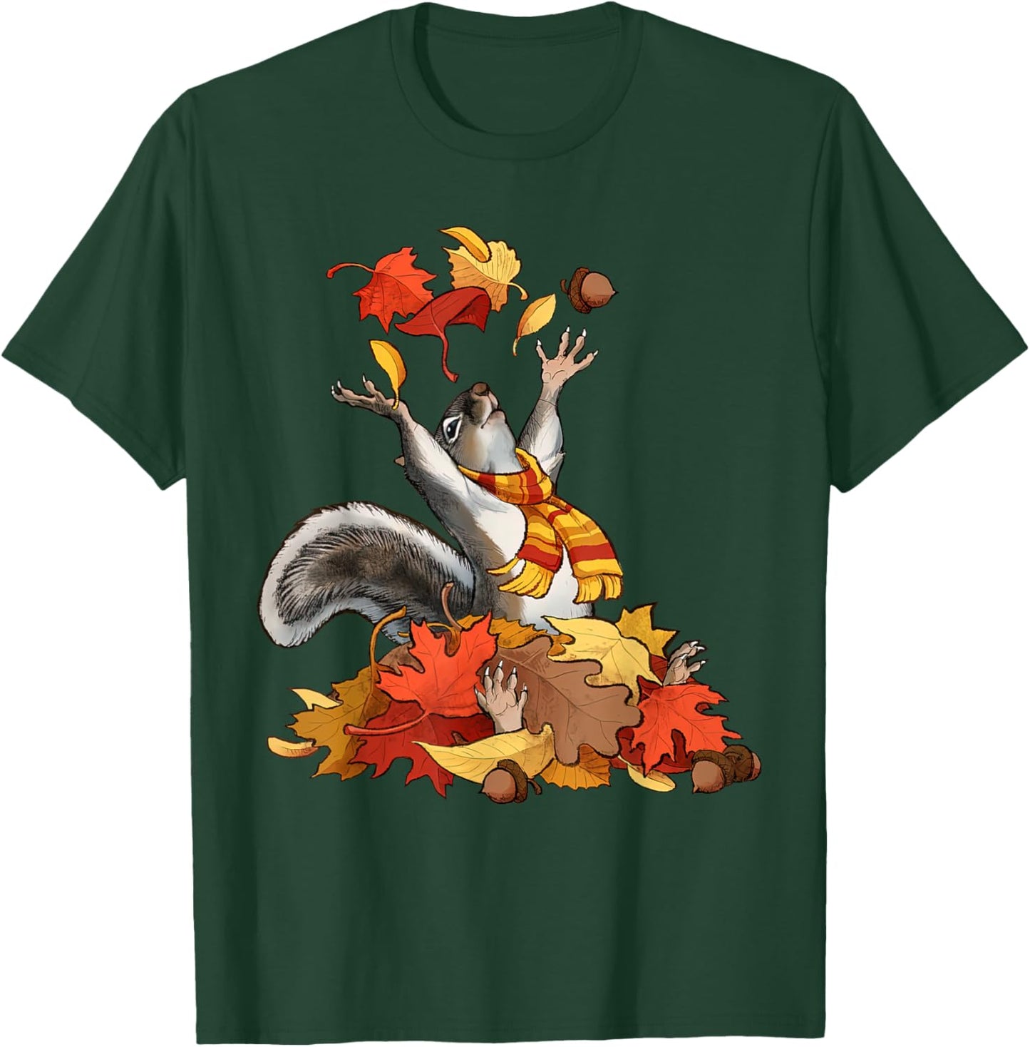 Cute Squirrel With Fall Leaves Autumn Animal Thanksgiving T-Shirt - T-Shirt | Forest
