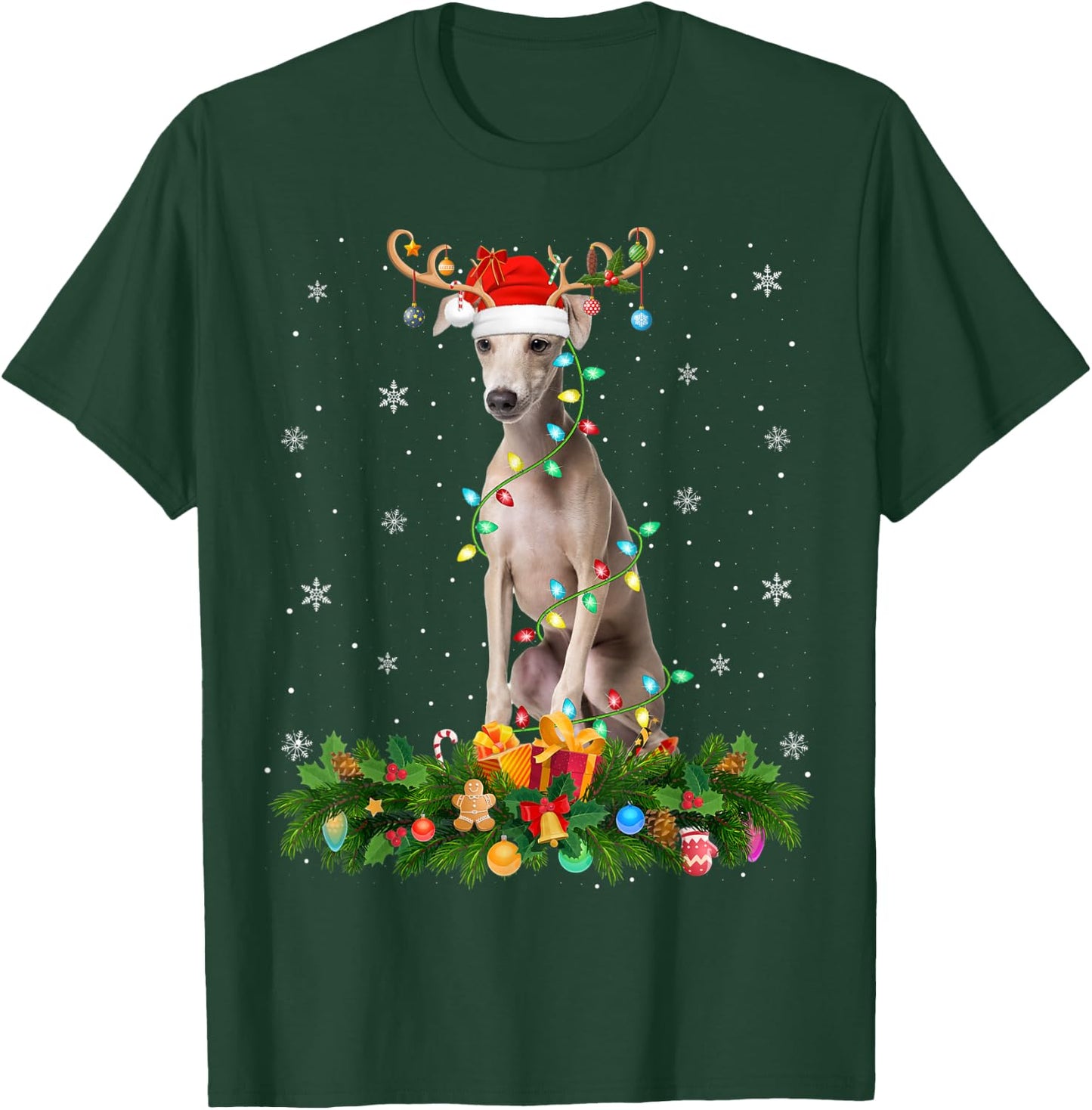 Xmas Holiday Reindeer Santa Italian Greyhound Dog Christmas T-Shirt - T-Shirt | Forest
