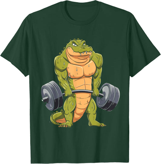 Funny Alligator Weightlifting Deadlift Fitness Gym Barbell T-Shirt - T-Shirt | Forest