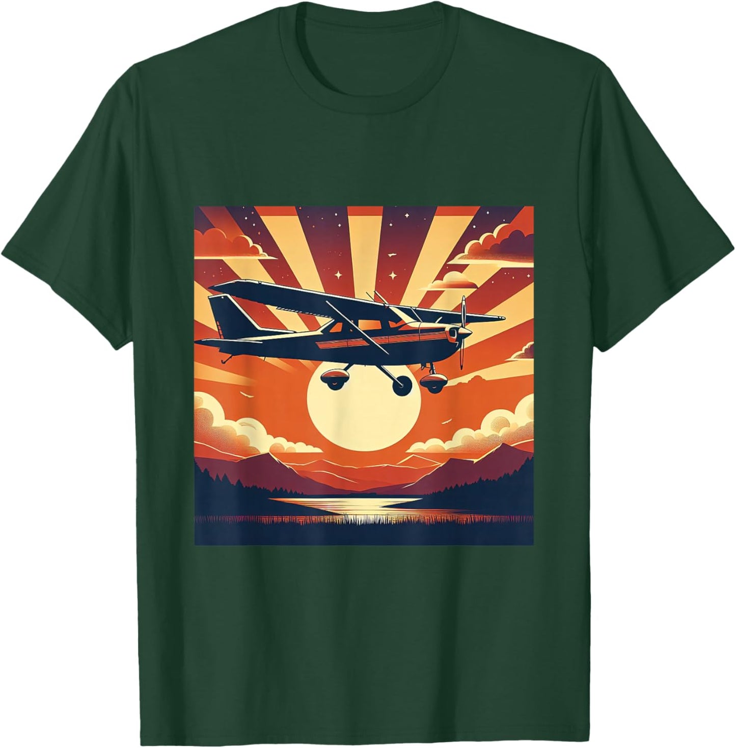C-172 Skyhawk Vintage C172 Airplane Retro Sunset Pilot T-Shirt - T-Shirt | Forest
