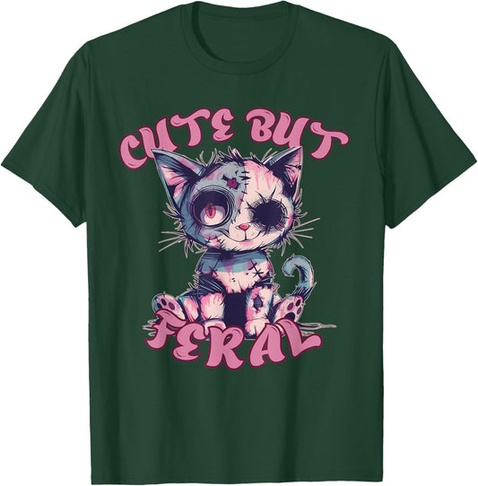 Cute But Feral Zombie Voodoo Cat Halloween Spooky Women Kids T-Shirt - T-Shirt | Forest
