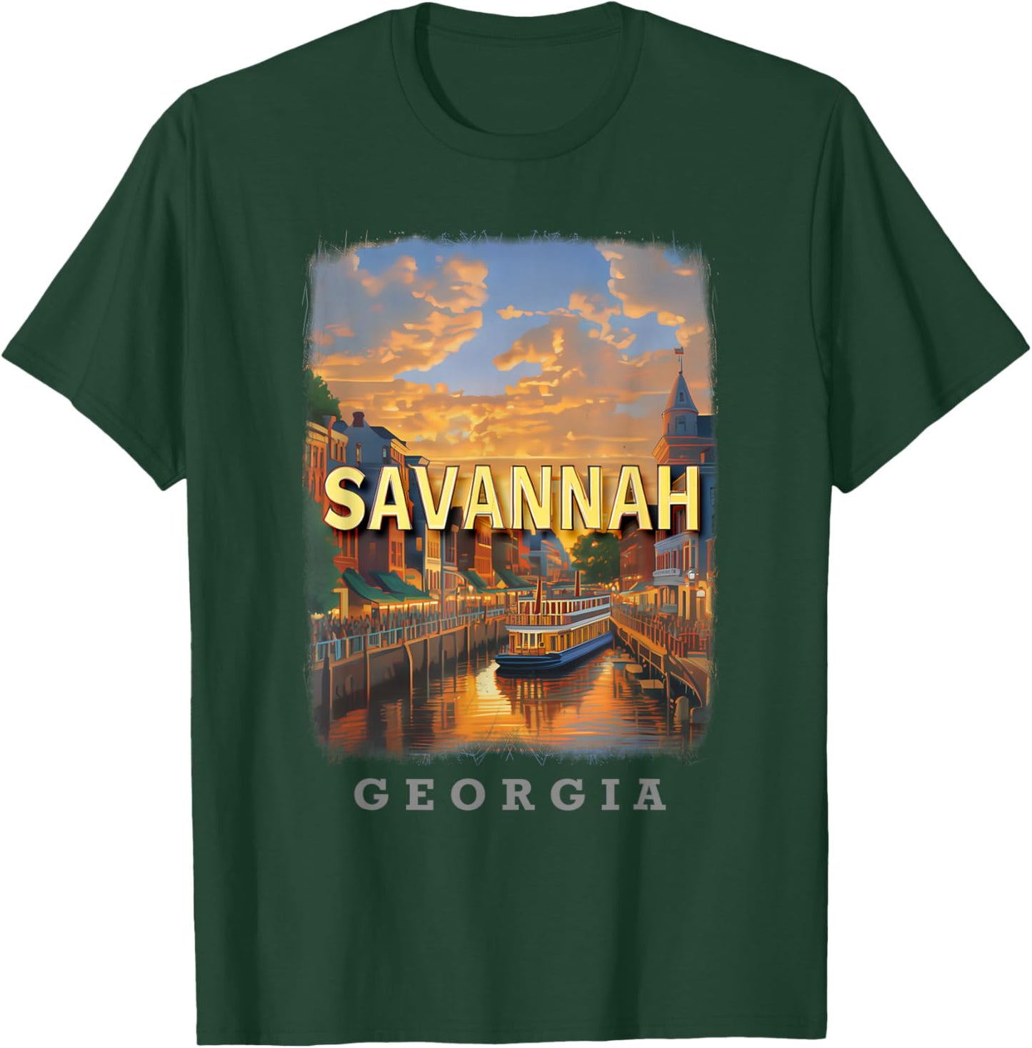Savannah Georgia GA Riverfront Charm SD334 T-Shirt - T-Shirt | Forest
