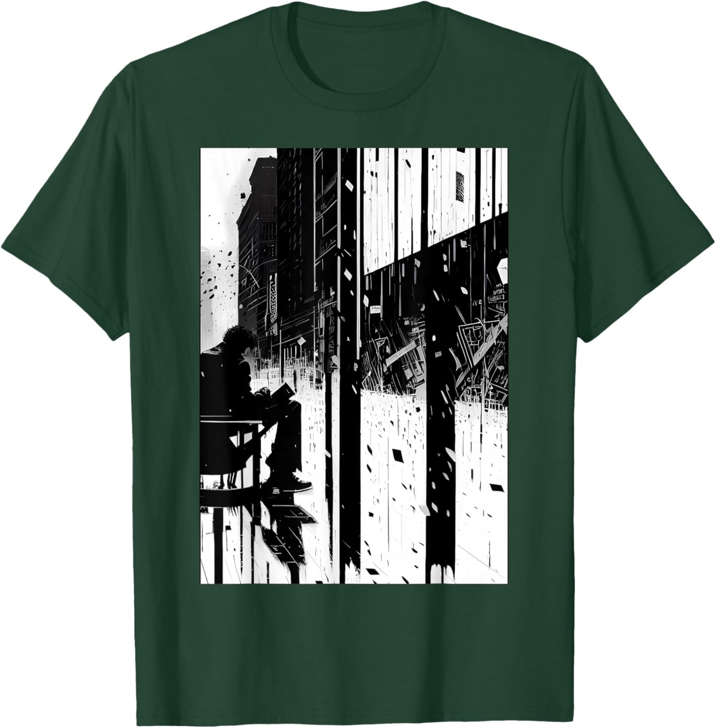 Black and White Abstract Art of Man on a bench in the City. T-Shirt - T-Shirt | Forest