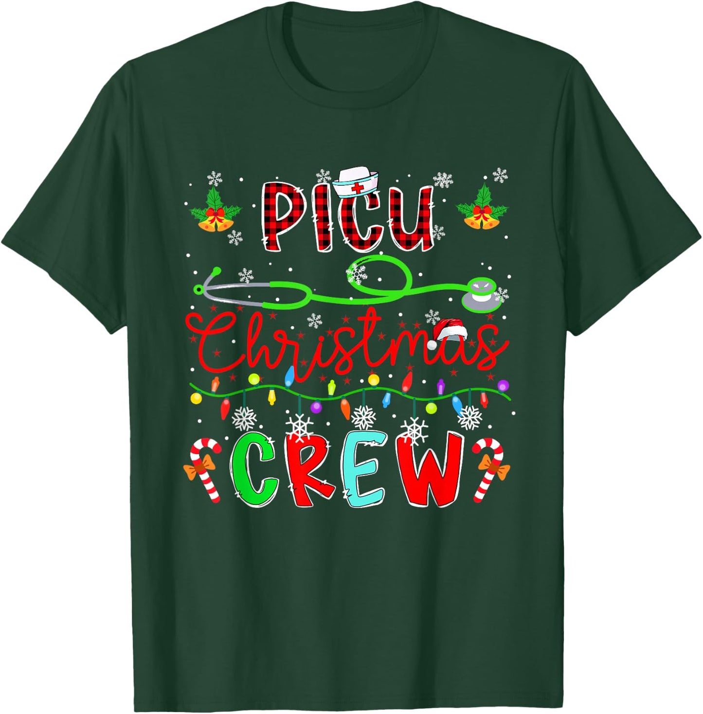 PICU Christmas Crew Matching Nusre Job Team Funny Parties T-Shirt - T-Shirt | Forest