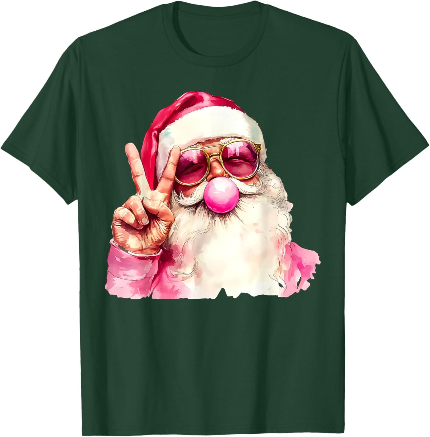 Santa Claus Blowing Bubble Gum Pink Sunglasses Christmas T-Shirt - T-Shirt | Forest