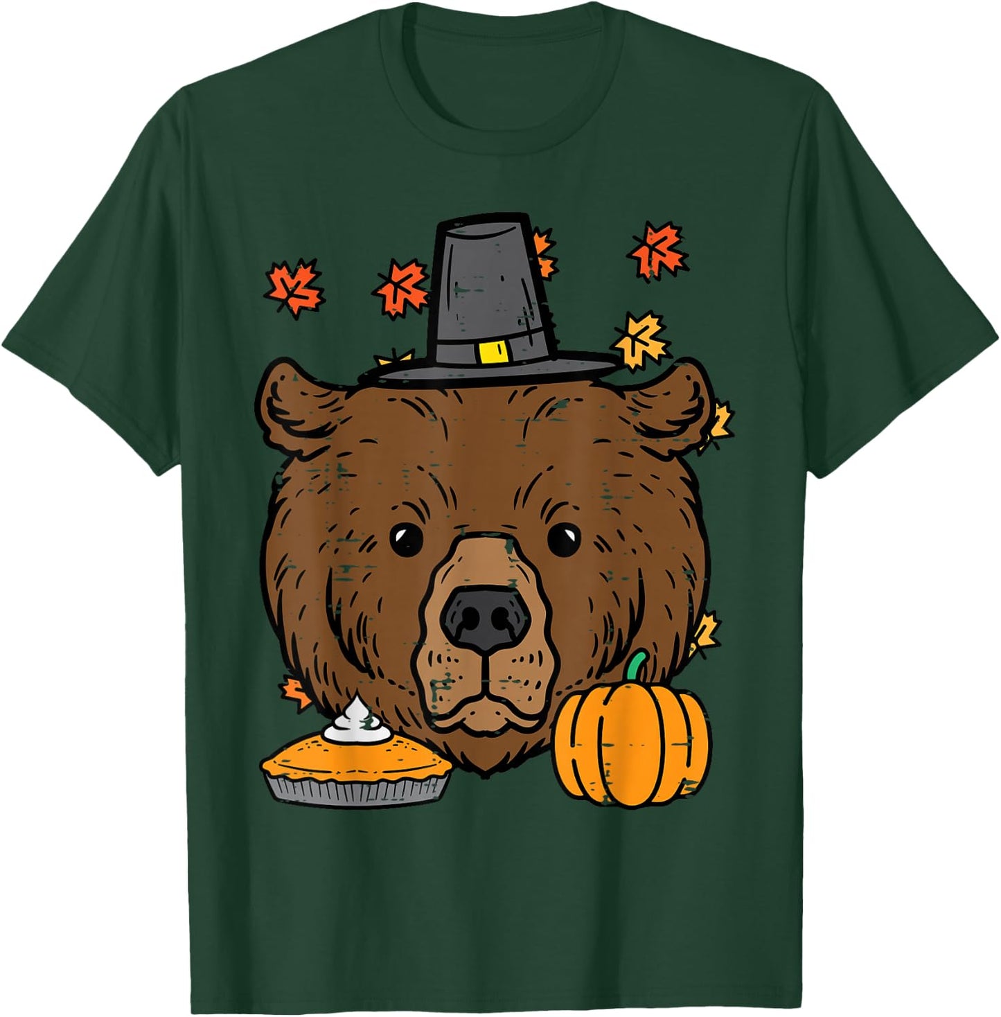 Thanksgiving Pilgrim Bear Cute Fall Autumn Men Women T-Shirt - T-Shirt | Forest